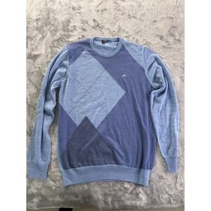 J.Lindeberg Men's Sweater L Blue Geometric Diamond Pattern Merino Men Wool Neck